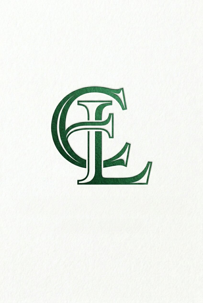 Logotipo de Elyon Legaltech: monograma EL en verde sobre papel